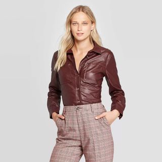Who What Wear x Target + Button-Down Leather Jacket