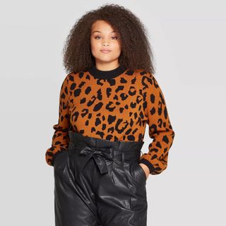 Who What Wear x Target + Leopard Crewneck Pullover Sweater