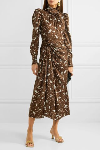 Alessandra Rich + Gathered Printed Silk-jacquard Midi Dress