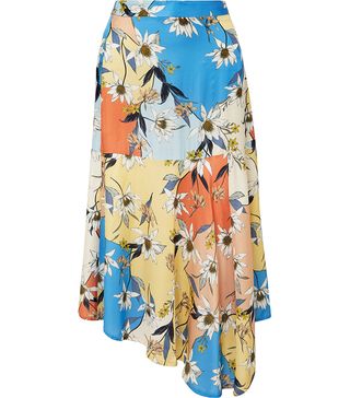 Munthe + Drama Asymmetric Floral-Print Satin Midi Skirt