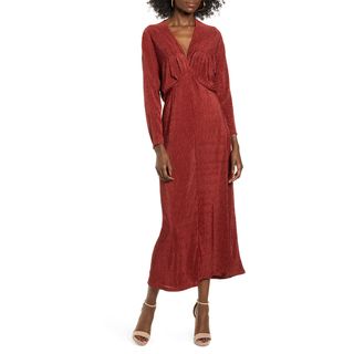 All In Favor + Textured Long-Sleeve Dress
