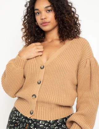 Eloquii + Sweater Cardigan With Pleated Sleeve