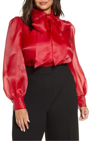 Halogen + x Atlantic-Pacific Bow Collar Blouse