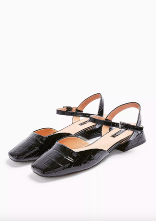 Topshop + Alaska Black Croc Square Toe Shoes