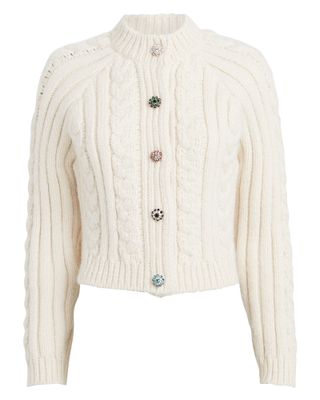 Ganni + Embellished Wool-Blend Knit Cardigan