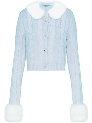 Miu Miu + Waved-Knit Cardigan With Fur Details