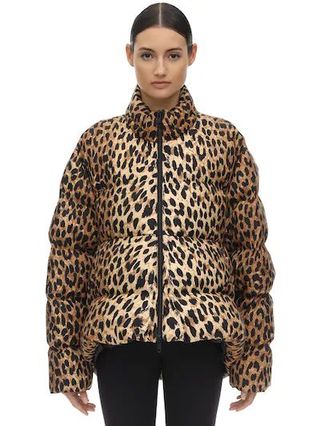 Balenciaga + Leopard Print Logo Bomber Down Jacket