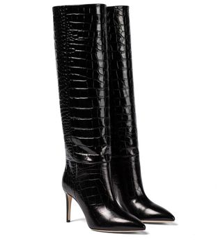 Paris Texas + Croc-Effect Leather Knee-High Boots