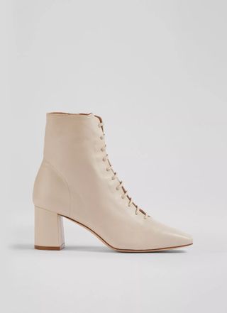 LK Bennett + Arabella Cream Leather Lace-Up Ankle Boots