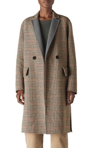Whistles + Check Double Face Wool Blend Coat