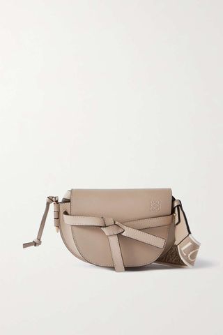 Loewe + Gate Mini Canvas Jacquard-Trimmed Leather Shoulder Bag