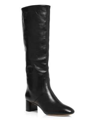 Loeffler Randall + Gia Pointed Toe Knee-High Leather Mid-Heel Boots