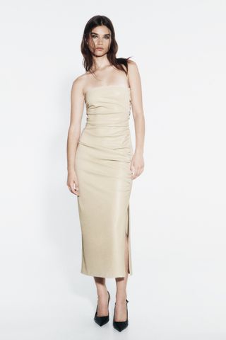 Zara + Strapless Faux Leather Dress
