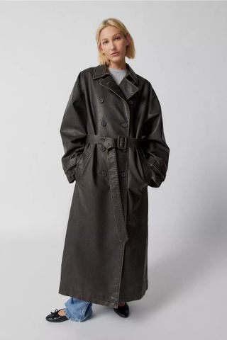 Urban Outfitters + Cracked Faux Leather Oversized Trench Coat