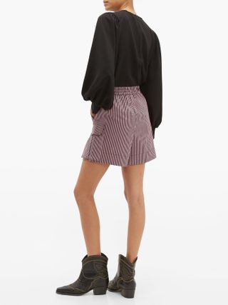 Ganni + Striped Cotton-Blend Seersucker Shorts