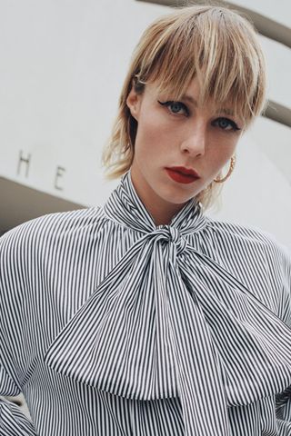Zara + Striped Bow Blouse