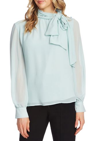 Vince Camuto + Tie Neck Long Sleeve Chiffon Blouse