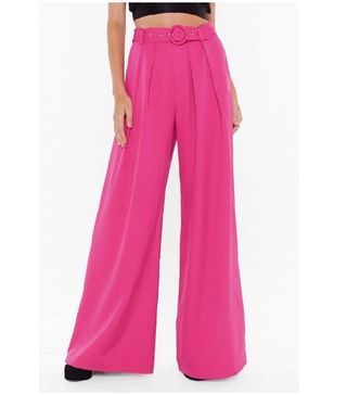 Nasty Gal + On the Runway Belted Wide-Leg Trousers