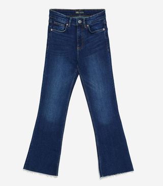 Zara + Cropped Flare Mid-Rise Jeans
