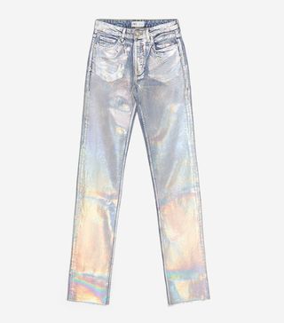 Zara + Iridescent Wide-Leg Denim Jeans