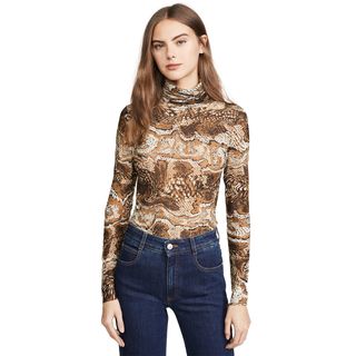 Ganni + Printed Mesh Top