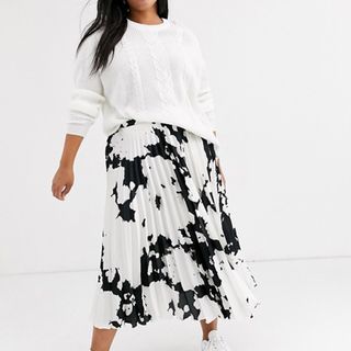 ASOS Design + Satin Pleated Midi Skirt in Cow Print