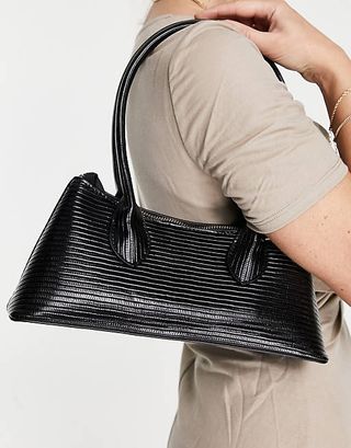 ASOS + Lizard Effect Shoulder Bag With Elongated Straps in Black