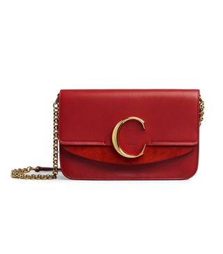 Chloe + C Clutch With Chain Plaid Red