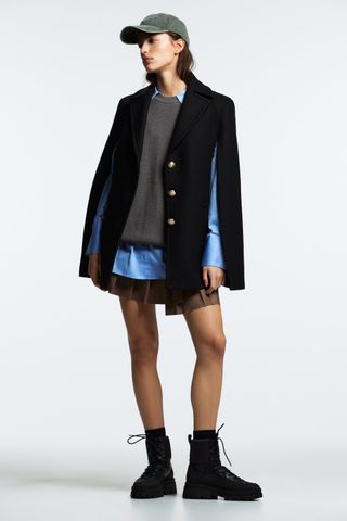 Zara + Buttoned Wool Blend Cape