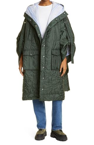Ganni + Quilted Recycled Polyester Cape Coat