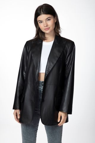 J Brand + Elsa Birthday Blazer in Black Leather