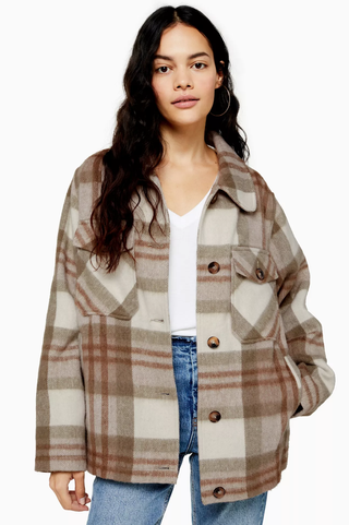 Topshop + Check Jacket With Wool