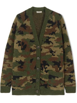 Miu Miu + Camouflage-Intarsia Wool Cardigan