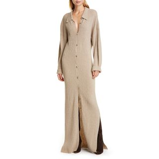 Nanushka + Bella Long Sleeve Merino Wool & Cashmere Blend Sweater Dress