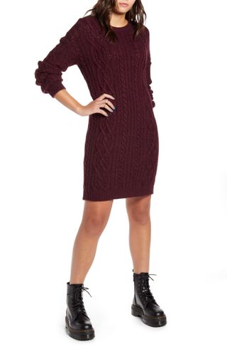 BP. + Long Sleeve Cable Knit Sweater Dress