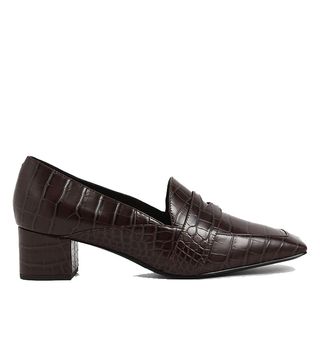 Charles & Keith + Croc-Effect Square Toe Block Heel Loafers