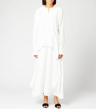 Victoria, Victoria Beckham + Long Sleeve Drape Dress in Ivory