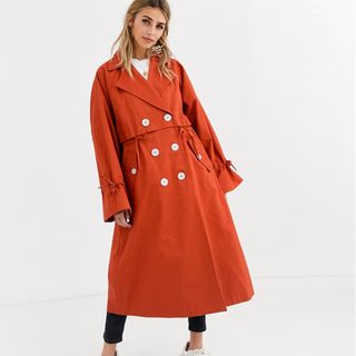 ASOS Design + Luxe Contrast Button Trench Coat
