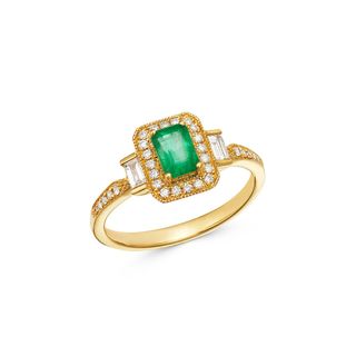 Bloomingdale's + Emerald & Diamond Milgrain Ring in 14K Yellow Gold