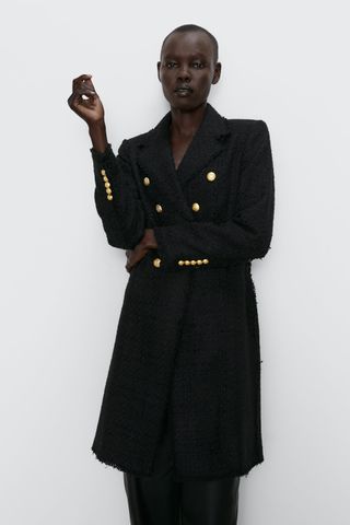 Zara + Buttoned Tweed Coat