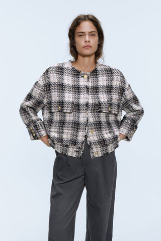 Zara + Plaid Tweed Jacket