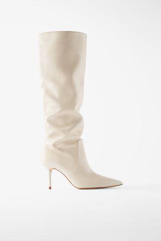 Zara + Mid-Height Heeled Leather Boots
