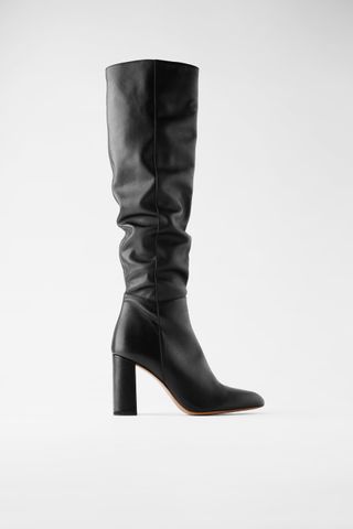 Zara + High Leg Leather Heeled Boots