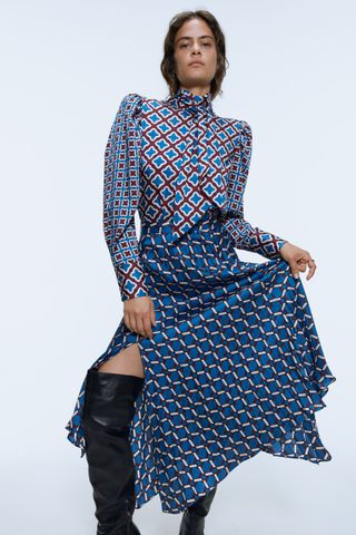 Zara + Printed Pleated Skirt