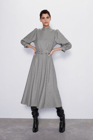 Zara + Houndstooth Belted Dress