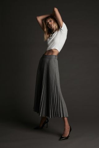 Zara + Pleated Plaid Skirt
