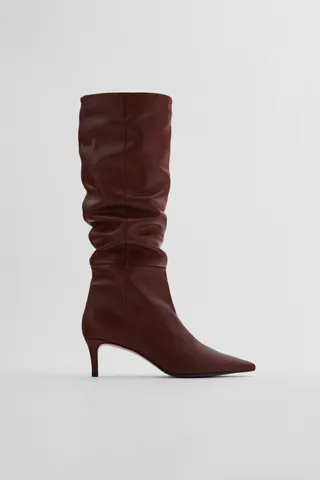 Zara + Stiletto Heel High Shaft Leather Boots