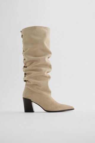 Zara + High Shaft Split Leather Woven Boots