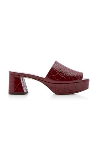 Ganni + Croc-Effect Leather Platform Slides