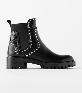Zara + Studded Flat Ankle Boots With Track Soles